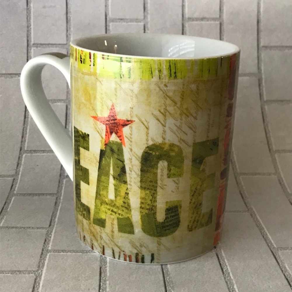 Pier 1 Porcelain PEACE Coffee Mug   16oz